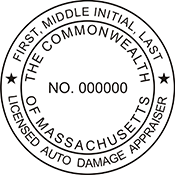Need a Massachusetts Auto Appraiser seal stamp? Shop this customizable Official Commonwealth of Massachusetts stamp here at the EZ Custom Stamps store.