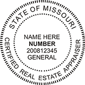 Looking for Certified Real Estate Appraiser Professional Stamps for the state of Missouri? Shop for Custom official Missouri Certified Real Estate Appraiser Stamps here.