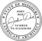 Need a landscape architect stamp? Buy this Missouri registered landscape architect stamp at the EZ Custom Stamps Store. Available in various mount options.