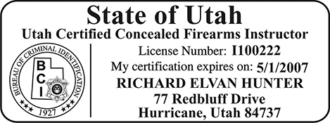 Need a custom stamp for a certified concealed firearms instructor in Utah? Shop the EZ Custom Stamps store today for custom products available in several mount options.