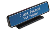 Need a custom desk name plate? Shop our 1 3/4" X 9" custom desk name plates with round corners black plastic holder included at the EZ Custom Stamps Store.