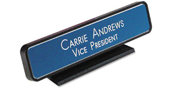 Need a custom desk name plate? Shop our 1 3/4" X 9" custom desk name plates with round corners black plastic holder included at the EZ Custom Stamps Store.
