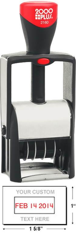 Shop for a self-inking stamp dater on the EZ Custom Stamps store. This 2000 Plus Classic Line 2160 self-inking dater comes in 2 colors with 4 lines of customization.