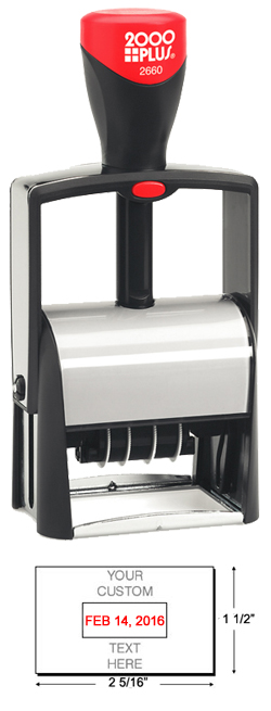 Looking for a self-inking stamp dater for the office? This rectangular 2000 Plus Classic Line 2660 dater comes in 2 ink colors and includes up to 6 lines of customization.
