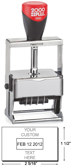 Looking for a self-inking stamp dater for the office? This rectangular 2000 Plus Classic Line 3660 one-color dater includes up to 6 lines of customization.