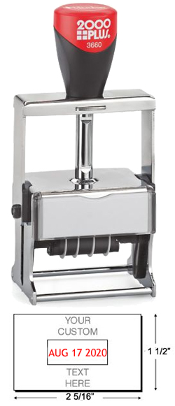 Looking for a self-inking stamp dater for the office? This rectangular 2000 Plus Classic Line 3660 two-color dater includes up to 6 lines of customization.