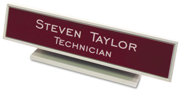 Looking for custom designer name plates? Check out our 1 3/4" X 9" custom designer name plates with square corners and plastic grey holder included at EZ Custom Stamps Store.