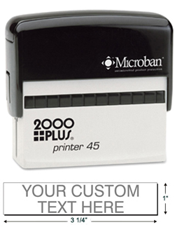 Need a rectangle self-inking stamp printer? This 2000 Plus Line P45 printer allows for 6 lines of customizable text and up to 5,000 quality impressions per pad.