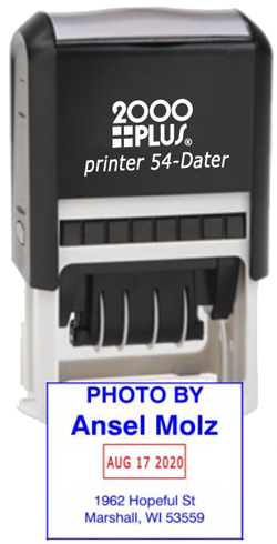 Create a customized logo or address stamp with a 2000 Plus P54 Rectangular 2-Color Self-Inking Stamp Dater. Buy today from the EZ Custom Stamps store.