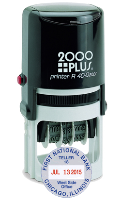 Need round self-inking stamp daters? Shop the Cosco 2000 Plus R40 2 color round self-inking stamp dater with 6 lines of customization at the EZ Custom Stamps Store.