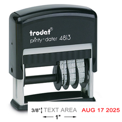 Need custom stamp Trodat dater? This Trodat Printy self-inking 1" stamp dater allows up to 1 line of customization. Available here.