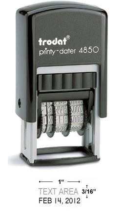 Looking for custom date stamp? The Trodat 4850 self-inking date stamp allows up to 1 line of customization above date. Fast Shipping