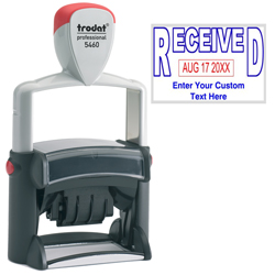 Looking for self-inking stamps? This Trodat Professional 5460 self-inking stamp features "received" in 2 ink colors and allows up to 2 lines of customization.