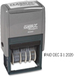 This self-inking stamp dater prints the month, day, and year and includes twelve different phrase options for office use.
