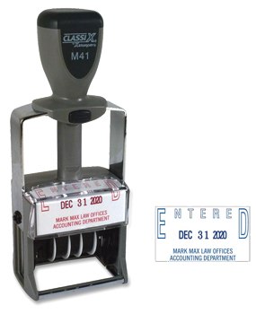Do you need a rectangular 2 line stamp dater? Shop this Xstamper ClassiX model M41 for the perfect stamp dater for your workplace or home office.