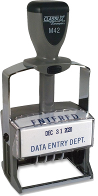Do you need a rectangular 4 line stamp dater? Shop this Xstamper ClassiX model M42 for the perfect stamp dater for your workplace or home office.
