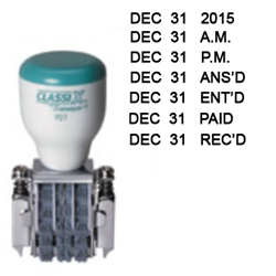 Looking for a self-inking stamp dater? This size 1 self-inking stamp dater prints the date and year or date and phrase.