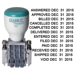 Looking for a self-inking stamp dater? This traditional Xstamper dater 40130 prints the year and a dozen popular phrases for the office.