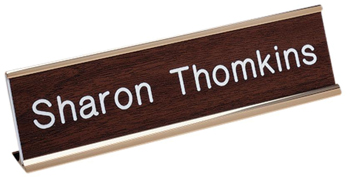 Looking for custom name plate desk signs? Shop our 2" X 8" custom name plate desk sign with standard aluminum desk holder inlcuded at the EZ Custom Stamps Store.