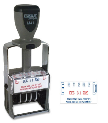 Do you need a rectangular 2 line stamp dater? Shop this Xstamper ClassiX model M41 for the perfect two-color stamp dater for your workplace or home office.