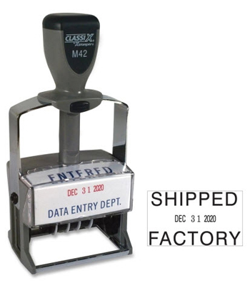Do you need a rectangular 4 line stamp dater? Shop this Xstamper ClassiX model M42 for the perfect two-color stamp dater for your workplace or home office.