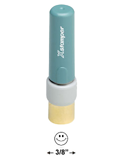 Shopping for a round pre-inked stamper? This Xstamper non-customizable N30 model features a smiley face and comes with a lifetime guarantee.