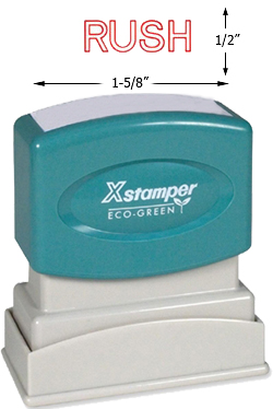 Need a "Rush" message stamper? Buy this pre-inked Xstamper model, a red outlined stamp designed for convenient office use.