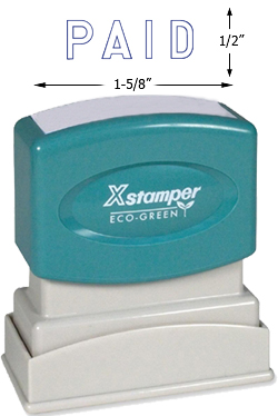 Need a "Paid" message stamper? Buy this pre-inked Xstamper model 1005, a blue outlined stamp designed for convenient office use.