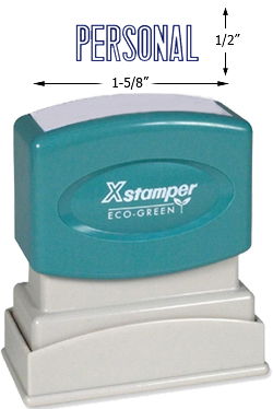 Looking for a "Personal" message stamper? Buy this pre-inked Xstamper model 1020, a blue ink stamp that makes it clear your document has confidential information.