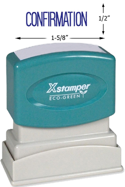 Looking for an "Confirmation" message stamper? Buy this pre-inked Xstamper model, a blue one-color stamp that makes it clear your document has been confirmed.