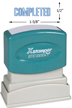 Need a "Completed" message stamper? Buy this pre-inked Xstamper model 1026, a blue one-color stamp that makes it clear your office paperwork is complete.