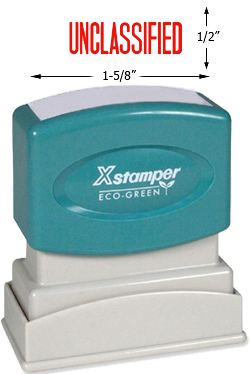 Need an "Unclassified" message stamper? Buy this pre-inked Xstamper model 1035, a red one-color stamp that allows you to notify which office paperwork isn't classified.