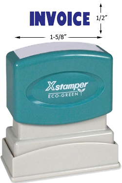 Need an "Invoice" message stamper? Buy this pre-inked Xstamper model 1053, a blue one-color stamp to sort office paperwork and documents.