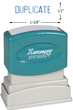 Need a "Duplicate" message stamper? Buy this pre-inked Xstamper model 1112, a blue one-color stamp that makes sorting office paperwork easy.