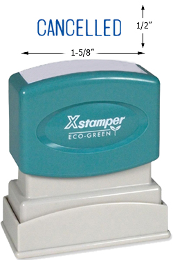 Looking for a "Cancelled" message stamper? Buy this pre-inked Xstamper model, a blue one-color stamp that makes sorting office paperwork easy.