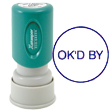 Need an "OK'D By" message stamper? Buy this pre-inked Xstamper model 11358, a blue one-color stamp that's built for convenient office use.