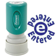 Looking for an "Entered" message stamper for the office? This circular blue Xstamper 11423 is a smaller size for office document convenience.