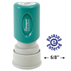 Looking for an "Entered" message stamper for the office? This circular blue Xstamper 11423 is a smaller size for office document convenience.