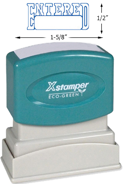 Need an "Entered" message stamper? Buy this pre-inked Xstamper model 1205, an outlined, blue message stamp perfect for the office.