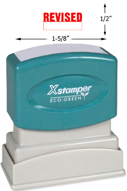 Looking for a "Revised" message stamper for the office? This bold red Xstamper 1219 makes identifying and sorting your documents easy.