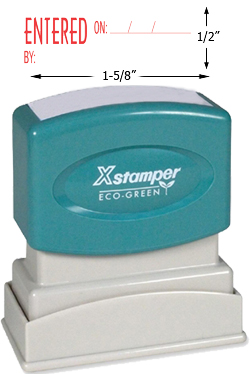 Need an "Entered On" message stamper? This Xstamper pre-inked message makes it clear when a document has been entered into the system.