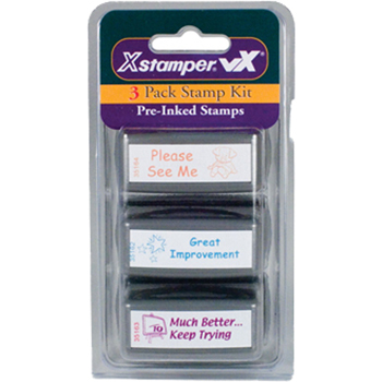 Shop this 3-pack stamp kit made just for teachers! Includes "Please See Me" "Great Improvement" and "Much Better…Keep Trying" pre-inked stamps to make your life easier!