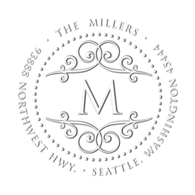 This intricate dotted border monogram stamp embosser would work great as a return address stamp. Get your customizable design at the EZ Custom Stamps store.