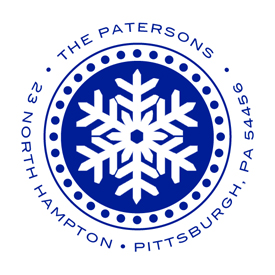 Looking for a custom monogram stamp? This decorative snowflake stamp is customizable to include unique text in the color of your choice.