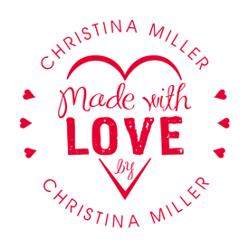 Looking for a custom monogram stamp? Shop this "Made With Love" heart design stamp that allows for custom name and text in a color of your choice.