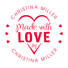 Looking for a custom monogram stamp? Shop this "Made With Love" heart design stamp that allows for custom name and text in a color of your choice.