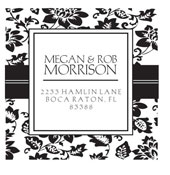 Looking for a custom monogram stamp? Buy this square stamp with a floral pattern background. Available with two areas for text and a color of choice.