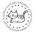 Acknowledge your feline friend on your custom round address stamp. This monogram includes an image of a cat surrounded by your name and address.