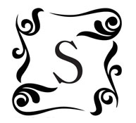 Looking for a custom monogram stamp? This square stamp features a swirly border design with room for an initial in a color of your choice.