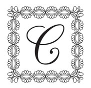 Looking for a custom monogram stamp? This square stamp features an embellished border design with room for an initial in a color of your choice.